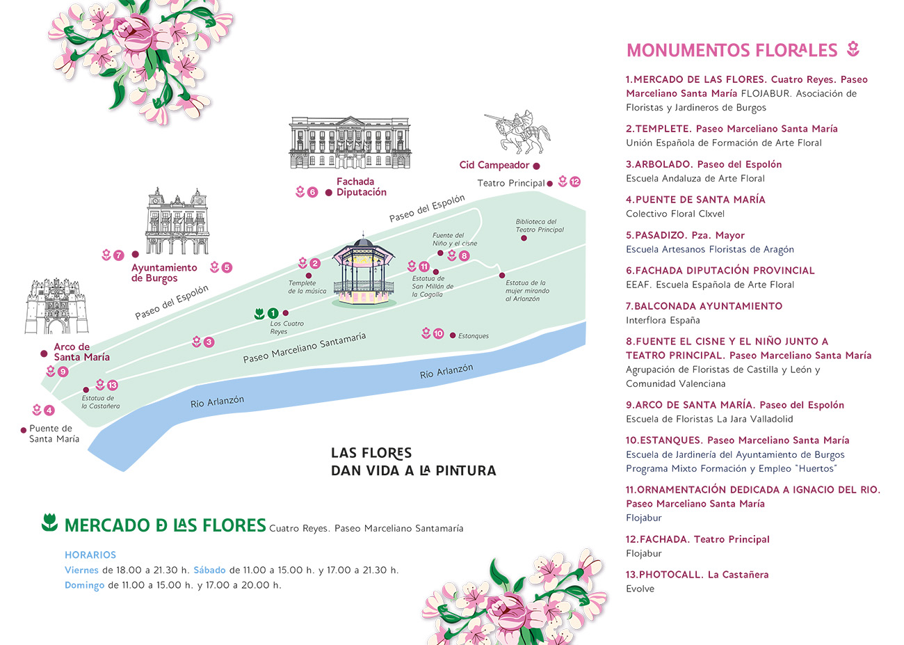 Mapa de los monumentos florales de la Fiesta de las Flores 2024 en Burgos - FLOJABUR 